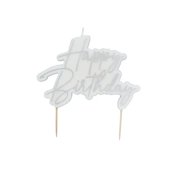 Silver Happy Birthday Wax Candle