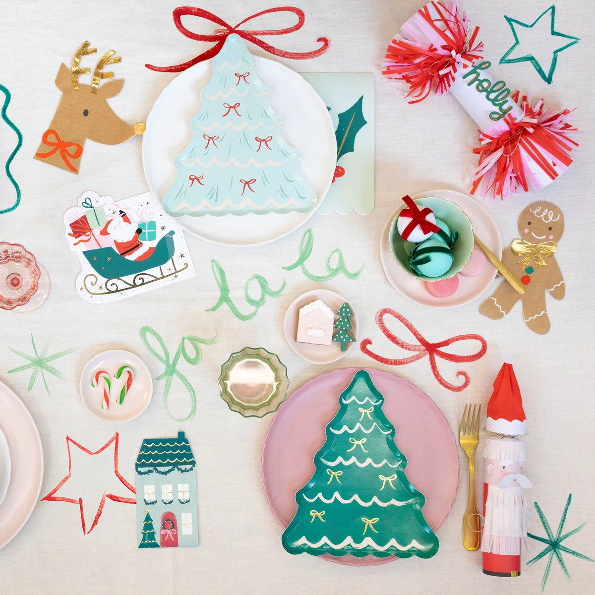 Christmas tree with bows paper plates - Meri Meri x 8 ct