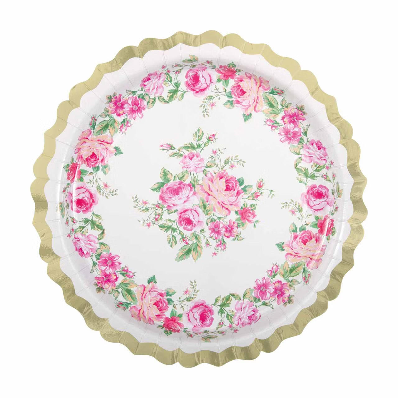 Golden garden pink party dinner plate