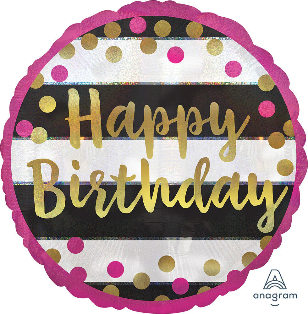 Pink & Gold Milestone Birthday Holographic Balloon