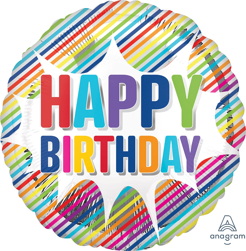 HBD Striped Burst Balloon