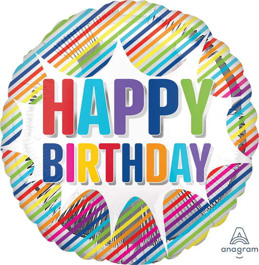 HBD Striped Burst Balloon