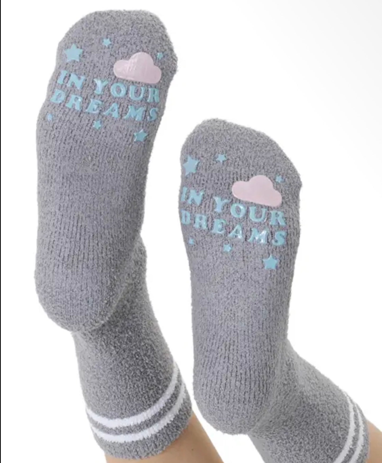 Fuzzy Crew Socks w/ Bottom Grip Phrase - In Your Dreams