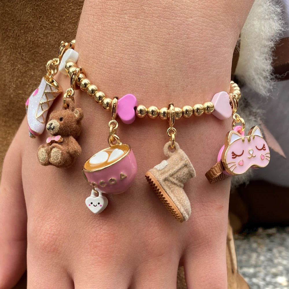 Charm It! Gold Pink Heart Stretch Bead Bracelet