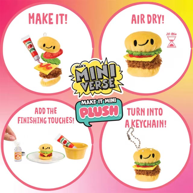 MGA’s Miniverse Make It Mini Plush Mystery Blind Pack, DIY Food-Themed Plush Collectible Craft Kit, Ages 8+