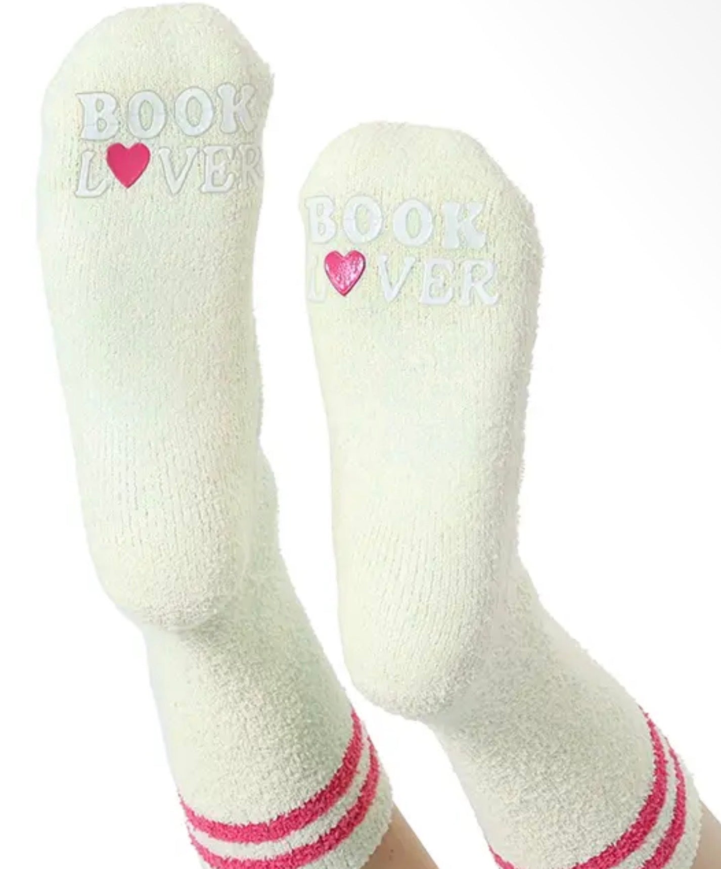 Fuzzy Crew Socks w/ Bottom Grip Phrase - book lover