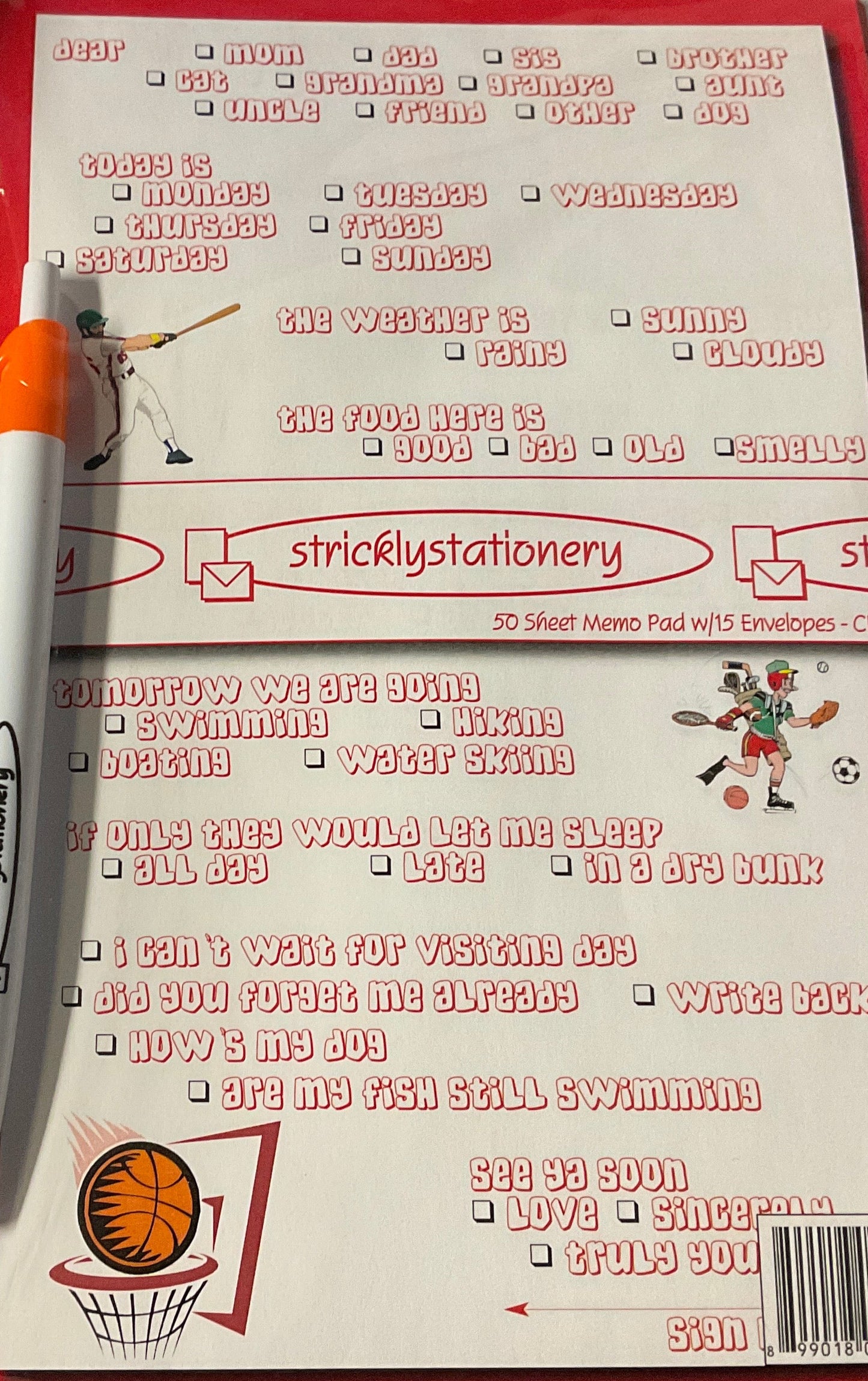 Camp stationery check box list - memo boys