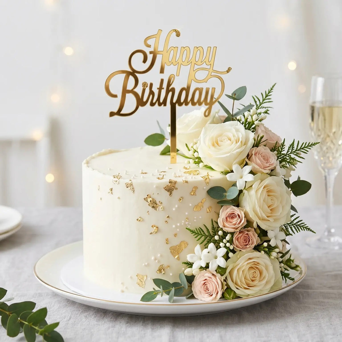 Gold Happy Birthday Cake Topper