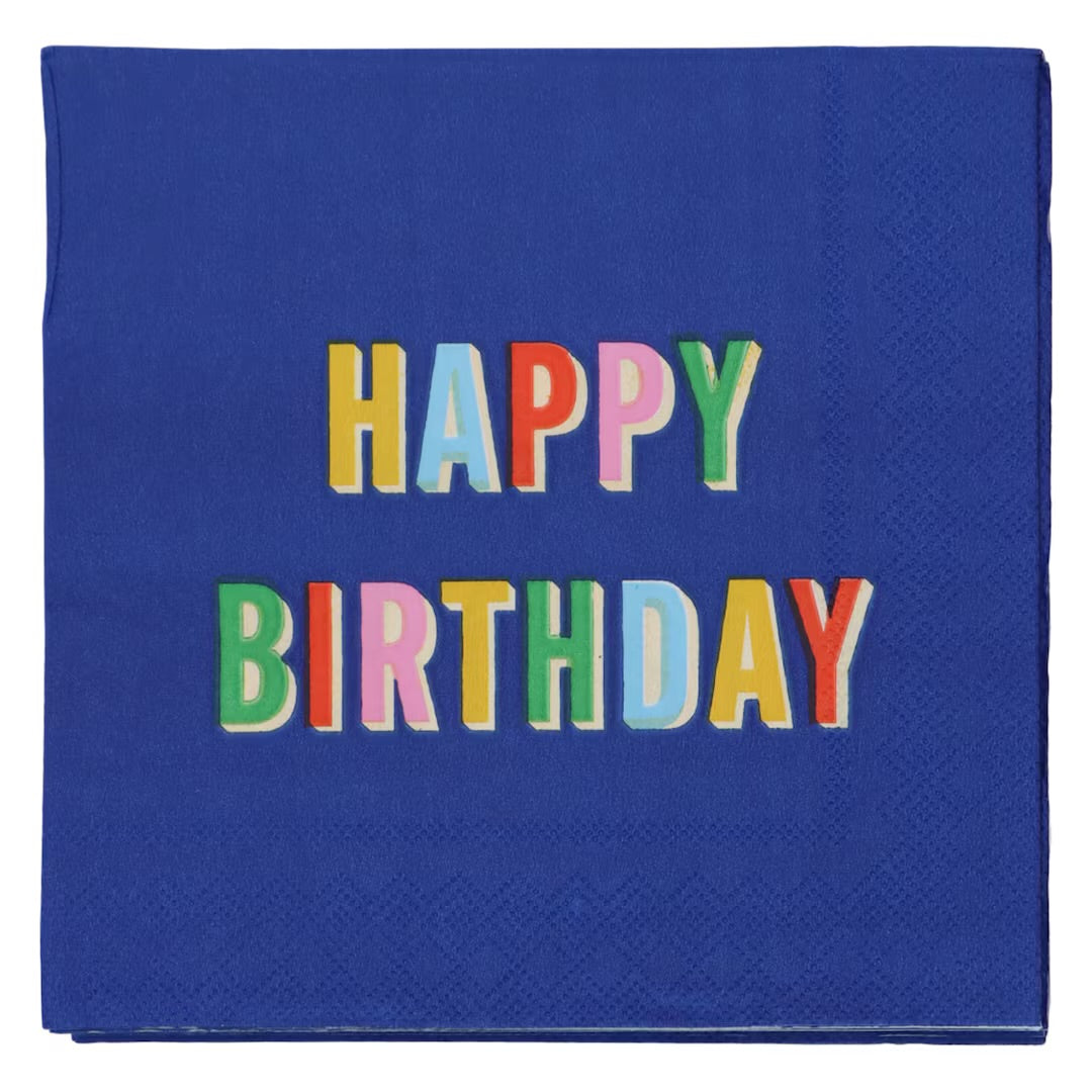Blue Happy birthday cocktail napkin