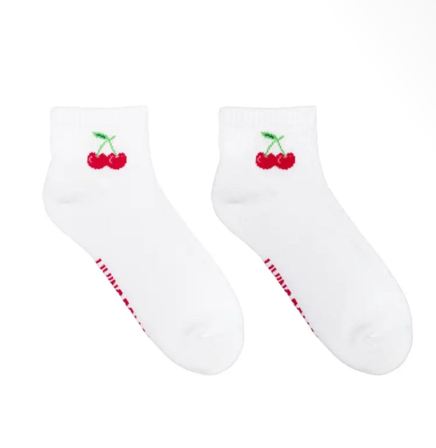 Classic Ankle Socks w/ Ribbed Tubing - Cherry- White