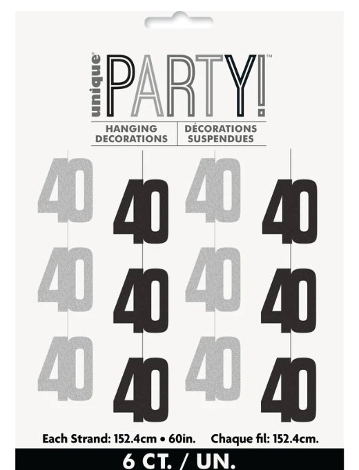 Hanging Decorations - Black & Silver Glitz 40th Birthday