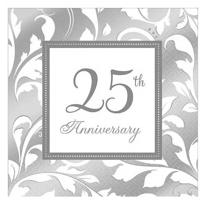 25th Anniversary Silver Cocktail Napkin