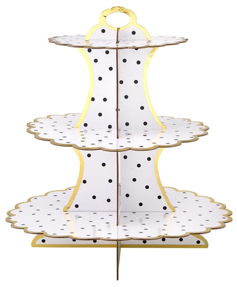 Cardboard Cupcake Stand - Black Polka Dots