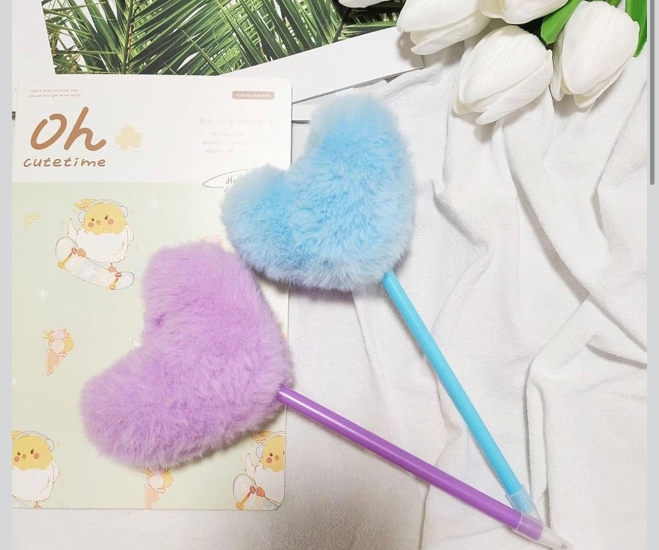 Fluffy Pen Heart Pom Pom