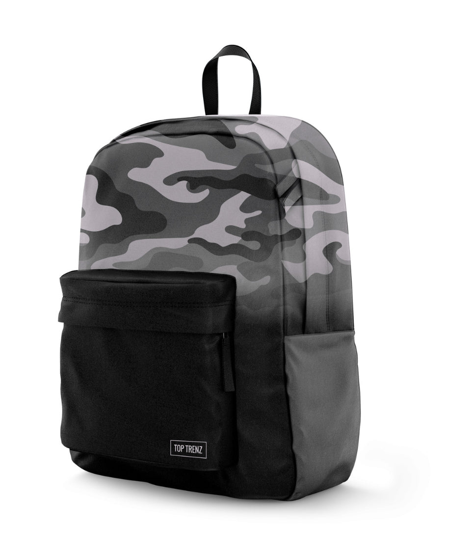 Top Trenz Grey & Black Army Print Backpack
