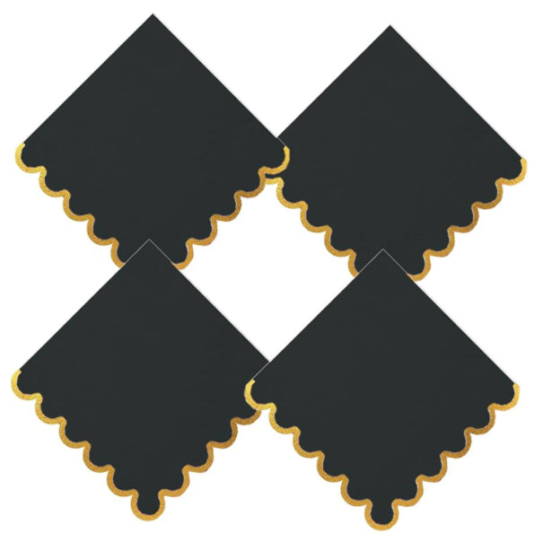 Black and Gold Scalloped Cocktail Napkin