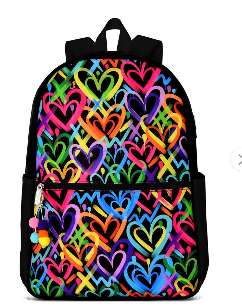 Iscream Black & Colourful Hearts Backpack