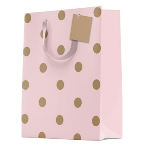 Pink and gold dots gift bag - small