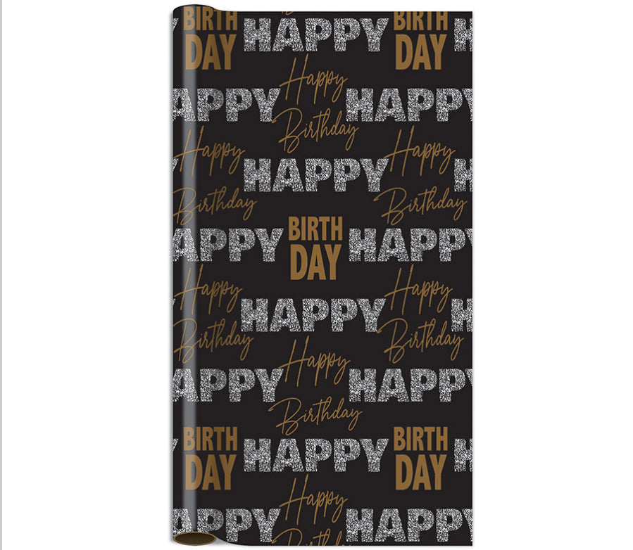 Black and Gold Happy Birthday Wrapping Paper