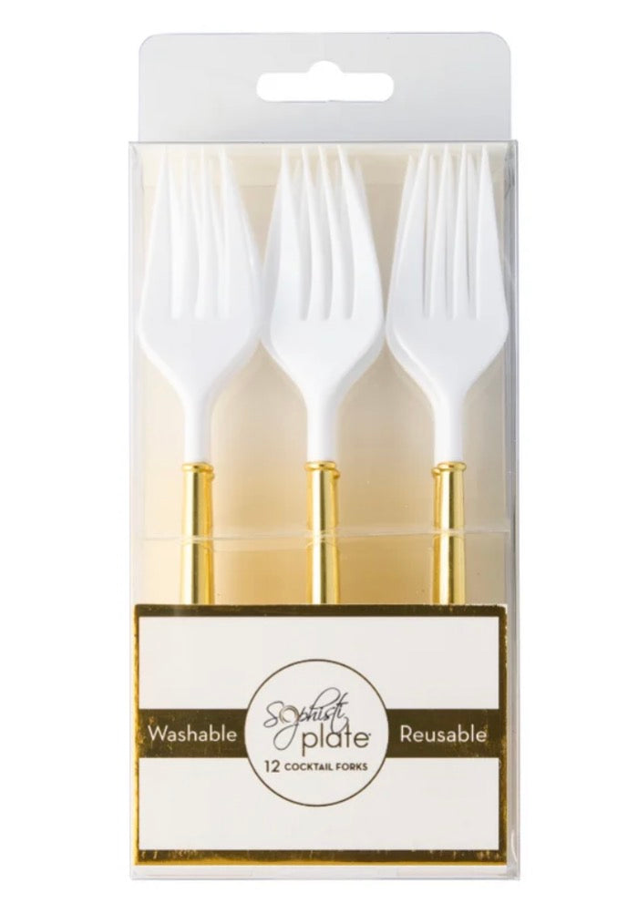 Gold Bella Plastic 6" Cocktail Forks/12pc