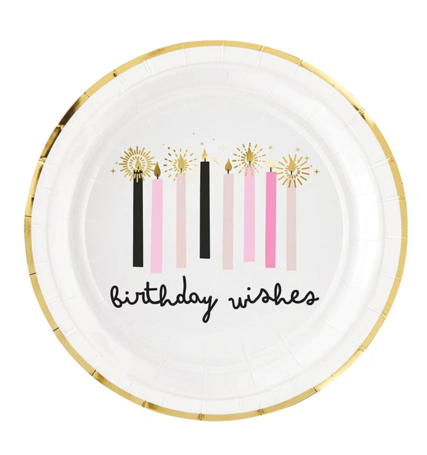 Birthday Wishes Dessert Plates 8ct | Birthday Party Plates | Pink Birthday Decor | Girl Birthday Plates | Pink Happy Birthday Plates