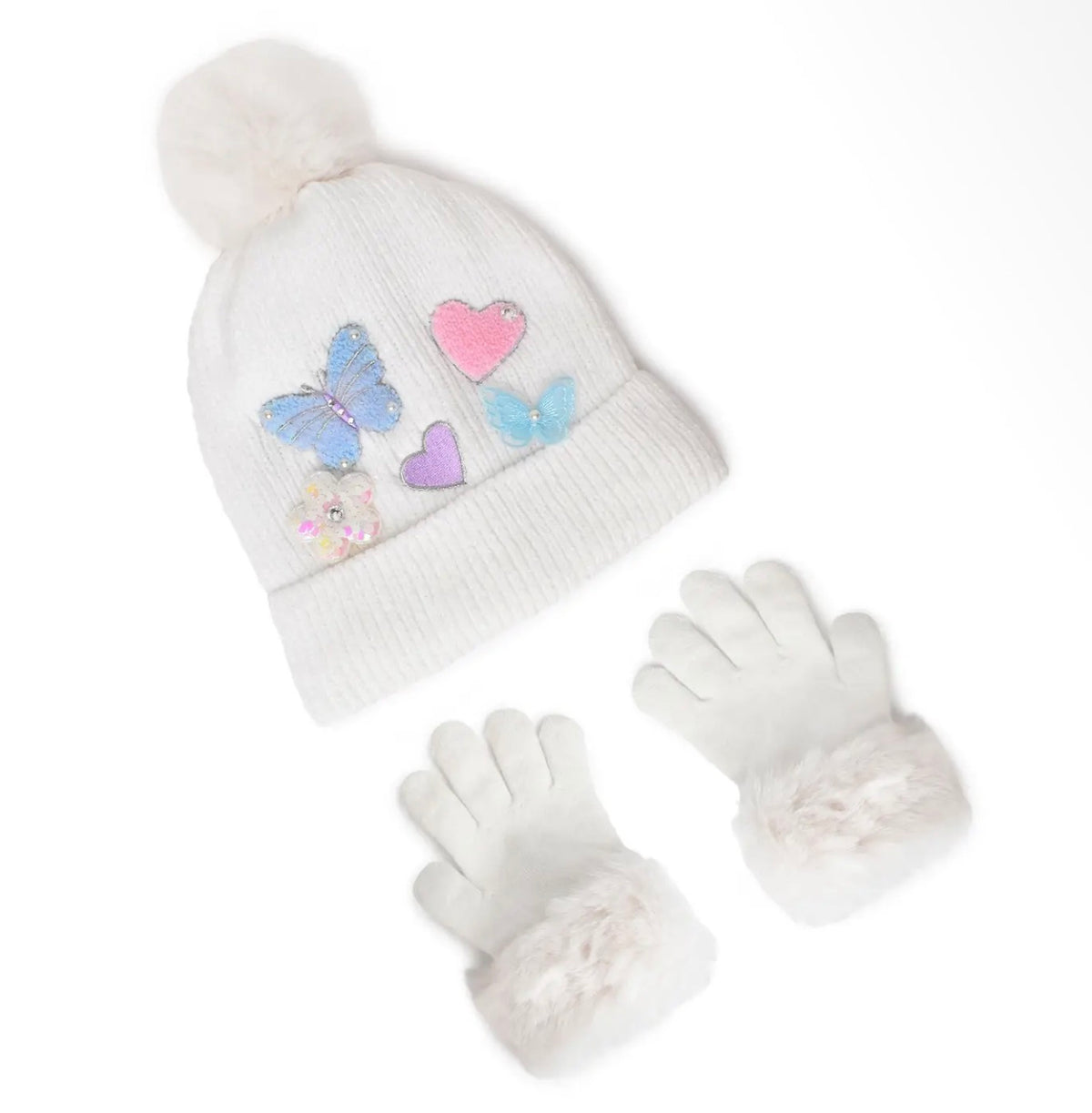 White Butterfly Hat and Gloves Set