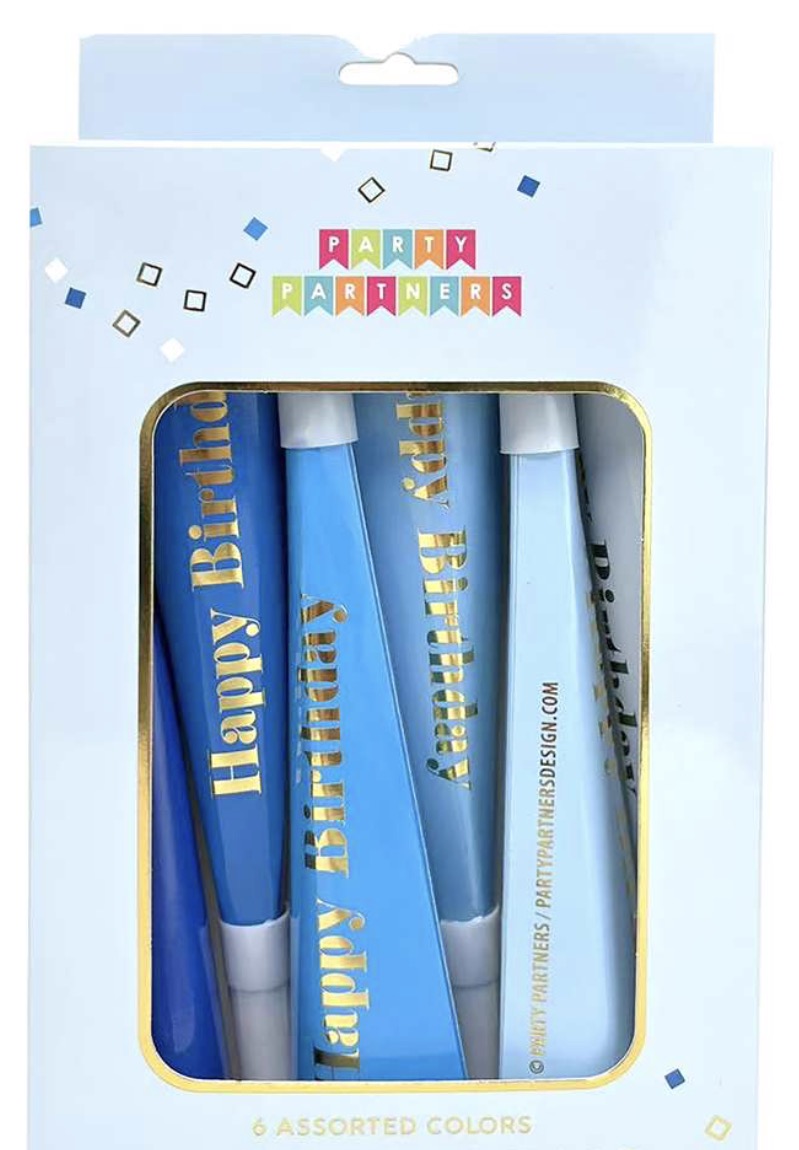 PARTY HORN BLUE HAPPY BIRTHDAY