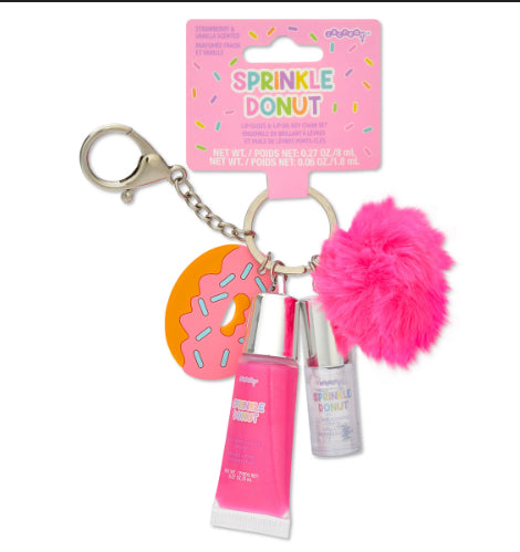 Sprinkle Donut Lip Gloss & Lip Oil Key Chain Set
