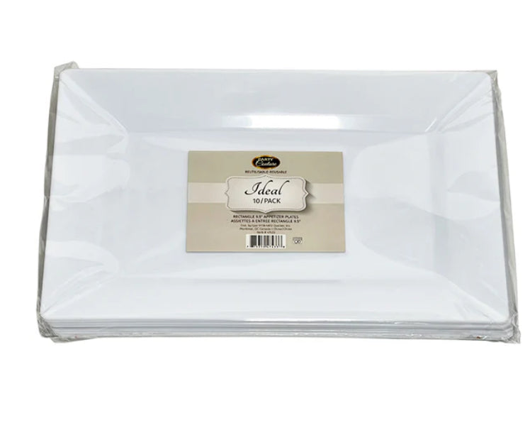 PARTY COUTURE - WHT 9.5” RECTANGLE DESSERT PLATE 10PK