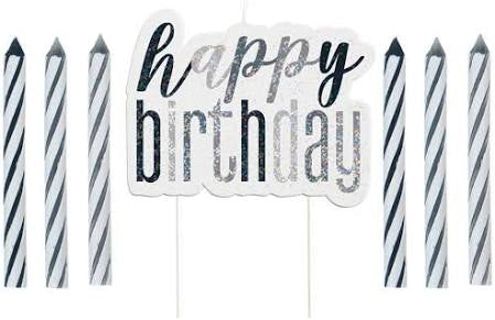 Black & Silver "Happy Birthday" Candle Set