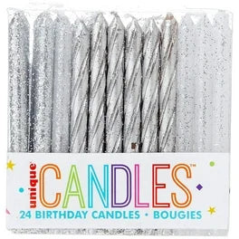 Glitter and silver spiral candles