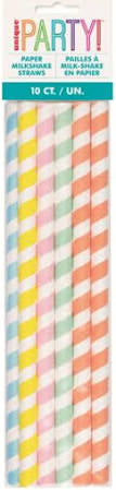 Pastel Rainbow Stripe Paper Milkshake Straws