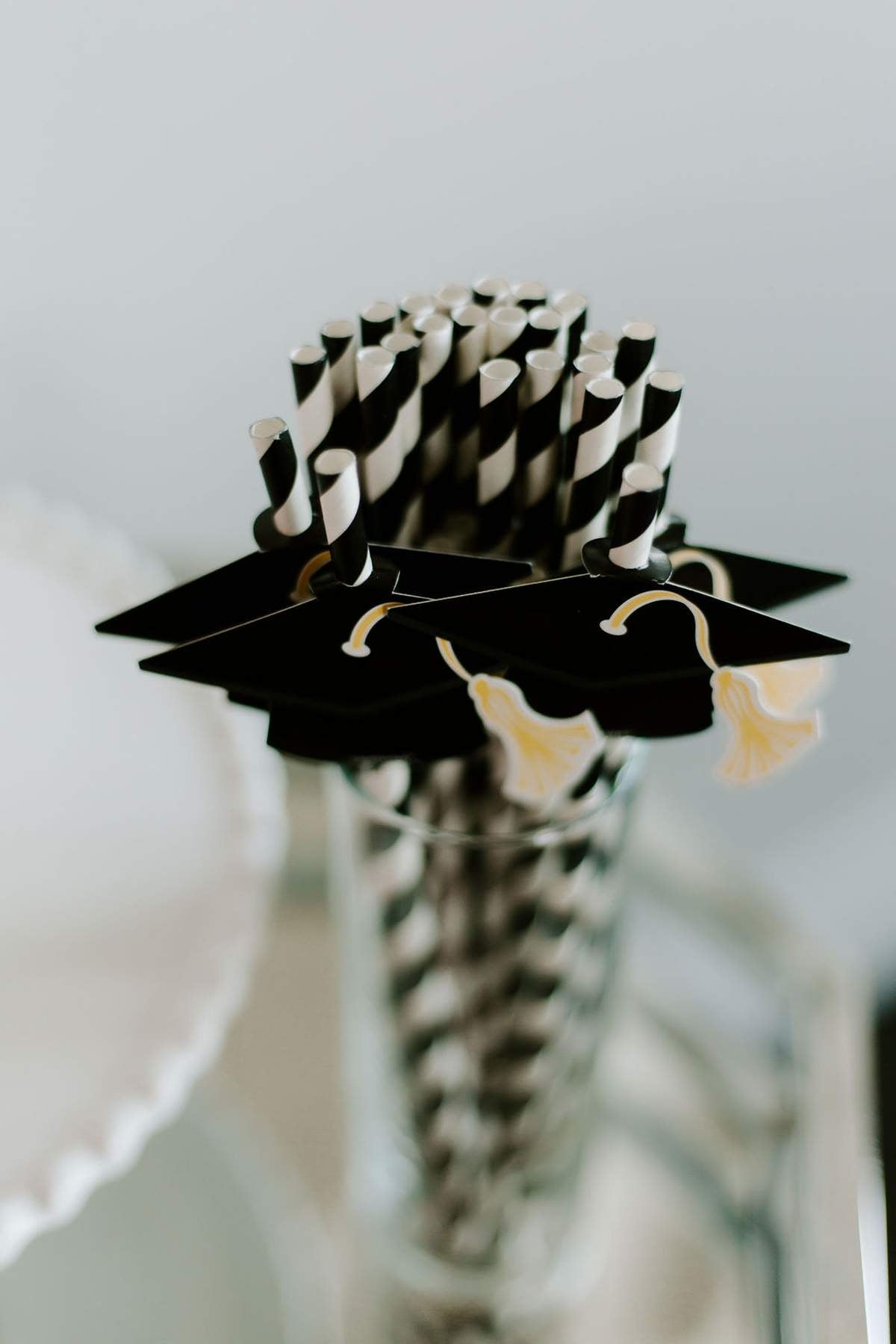 Paper Straws with Grad Cap Graduation Party Disposable