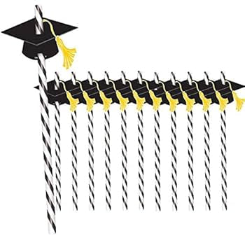 Paper Straws with Grad Cap Graduation Party Disposable