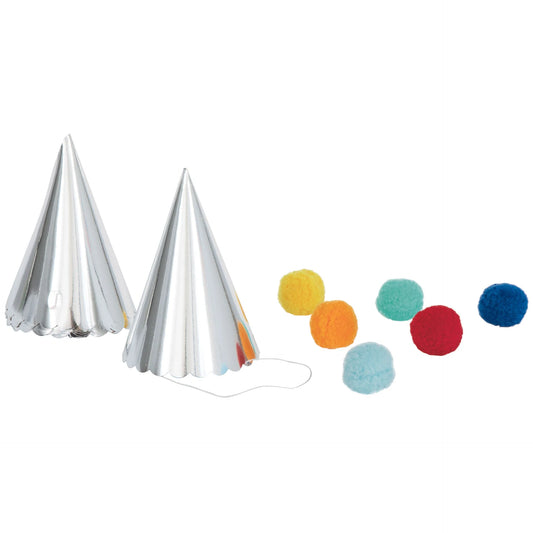 Party Hats with Pompoms, 6 Count