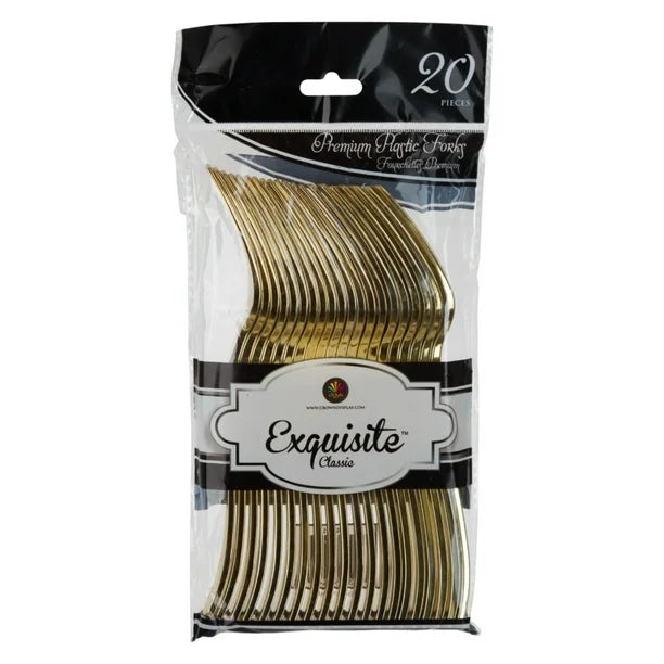 Exquisite Premium Gold Plastic Fork - 20 Gold Plastic