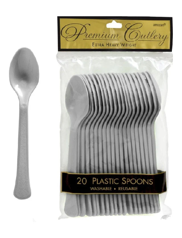 Silver Heavy Weight Plastic Spoons -20pcs