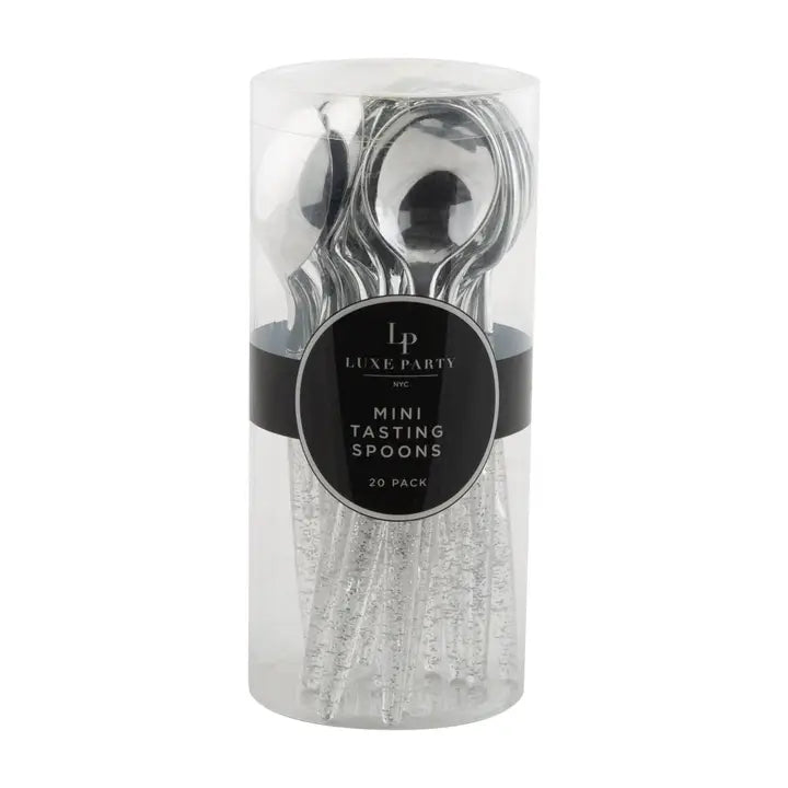 White and Silver Plastic Mini Spoons | 20 Spoons