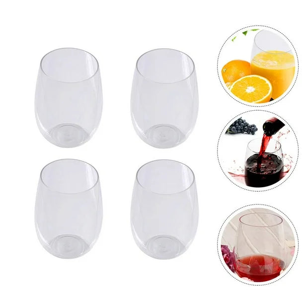 LUXE PARTY 6 Pack Clear Plastic Wine Glasses Stemless Disposable