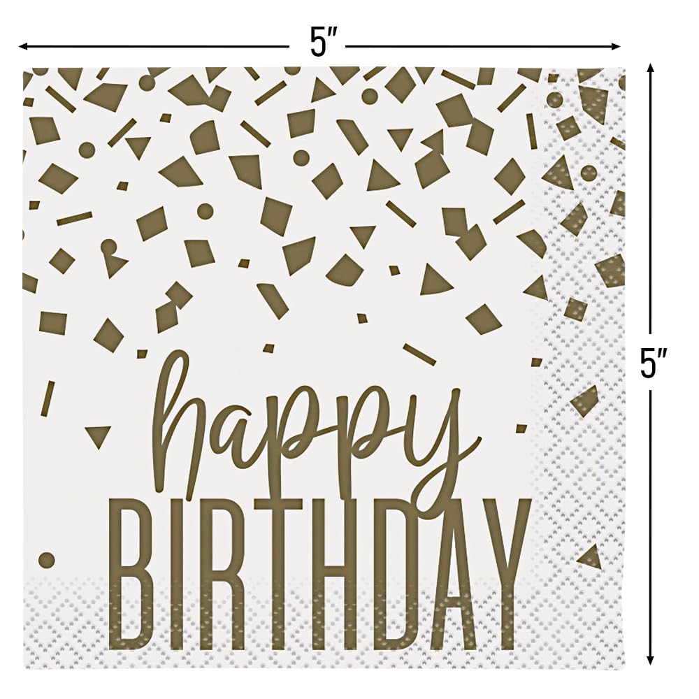 Happy Birthday" Gold Confetti Beverage Napkins