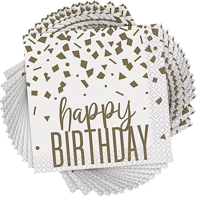 Happy Birthday" Gold Confetti Beverage Napkins