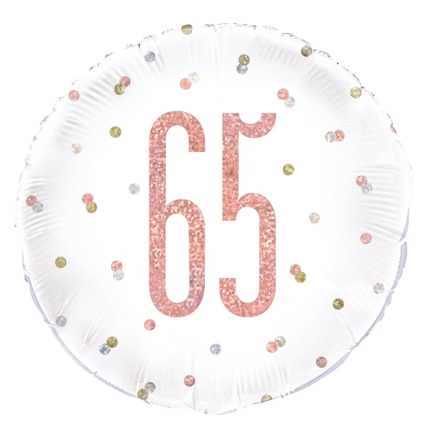Rose Gold, Silver, and Gold 65th Foil Balloon