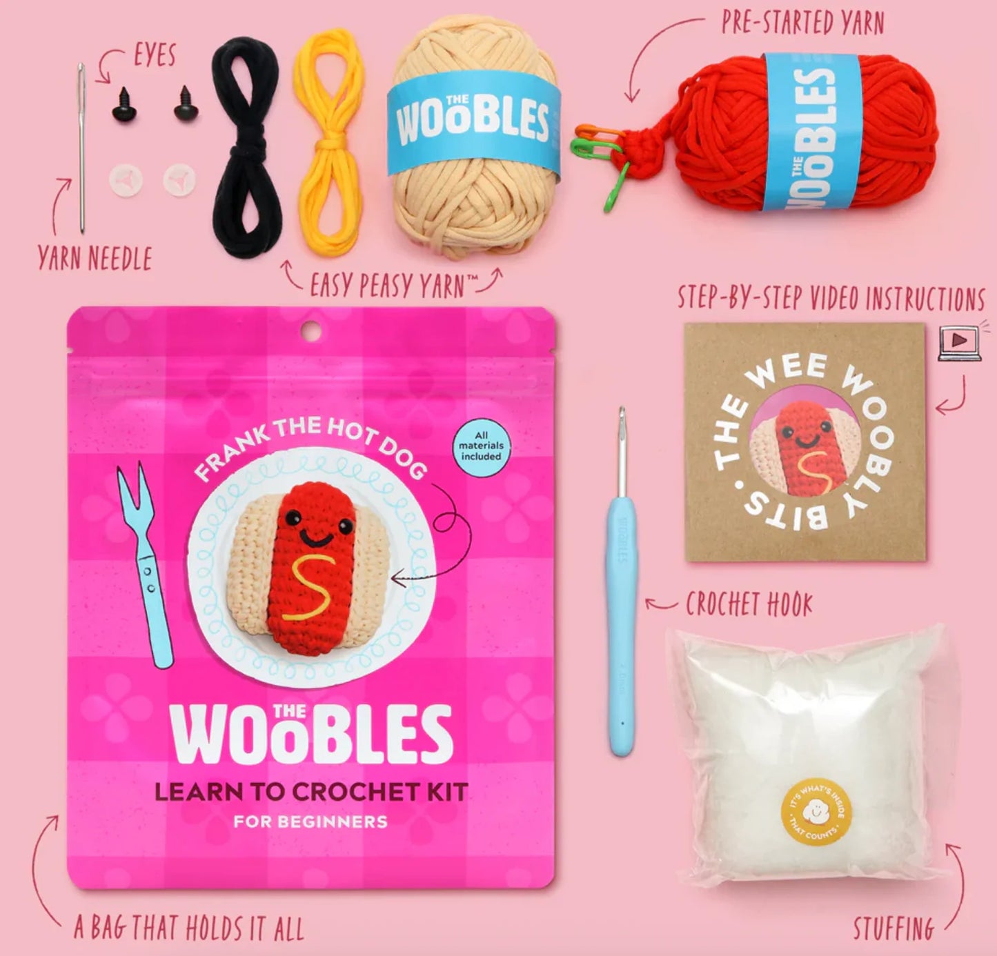 The Woobles Crochet Kit | Frank the Hot Dog