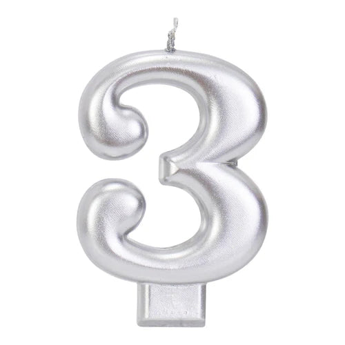 Silver Number 3 Candle