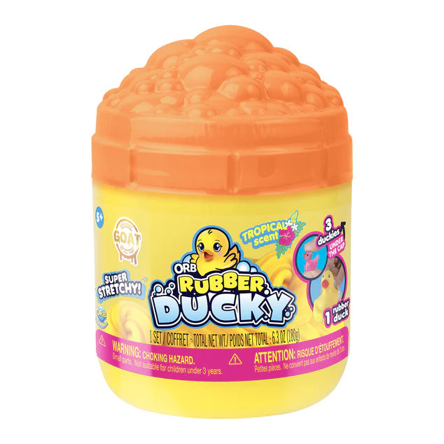 ORB Rubber Ducky Tropical scented is the cutest! Stretch, Twist and Twirl! Includes a rubber ducky and 3 baby duckies under the cap!
