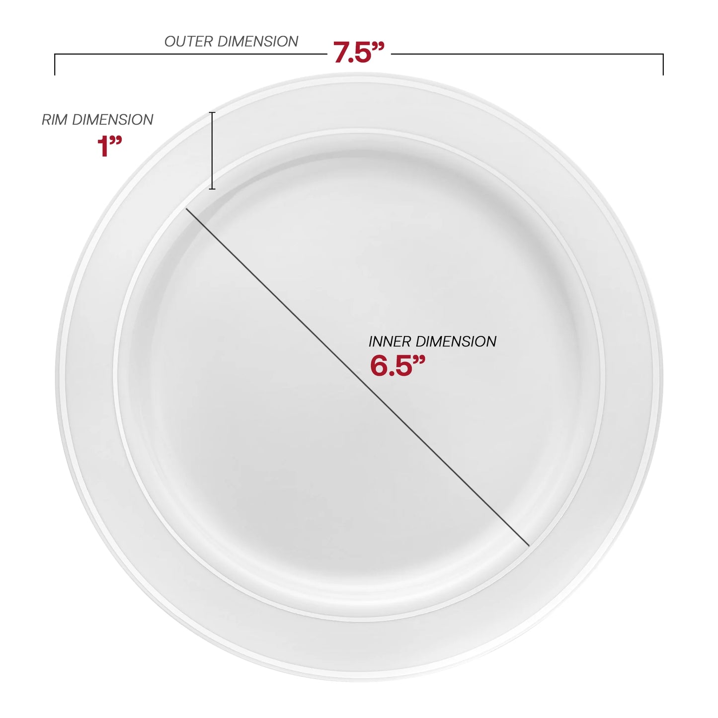 White with Silver Edge Rim Plastic Salad Plates (7.5") 10 ct