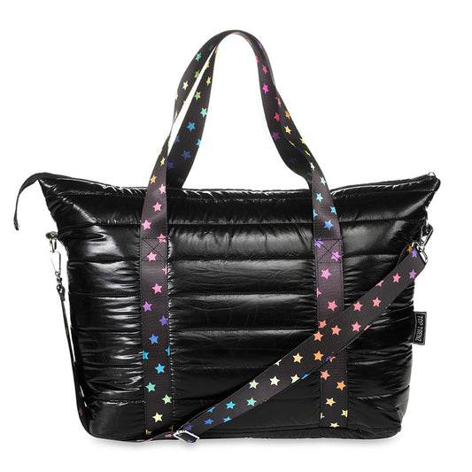 Black Puffer Tote with Scatter Star Strap