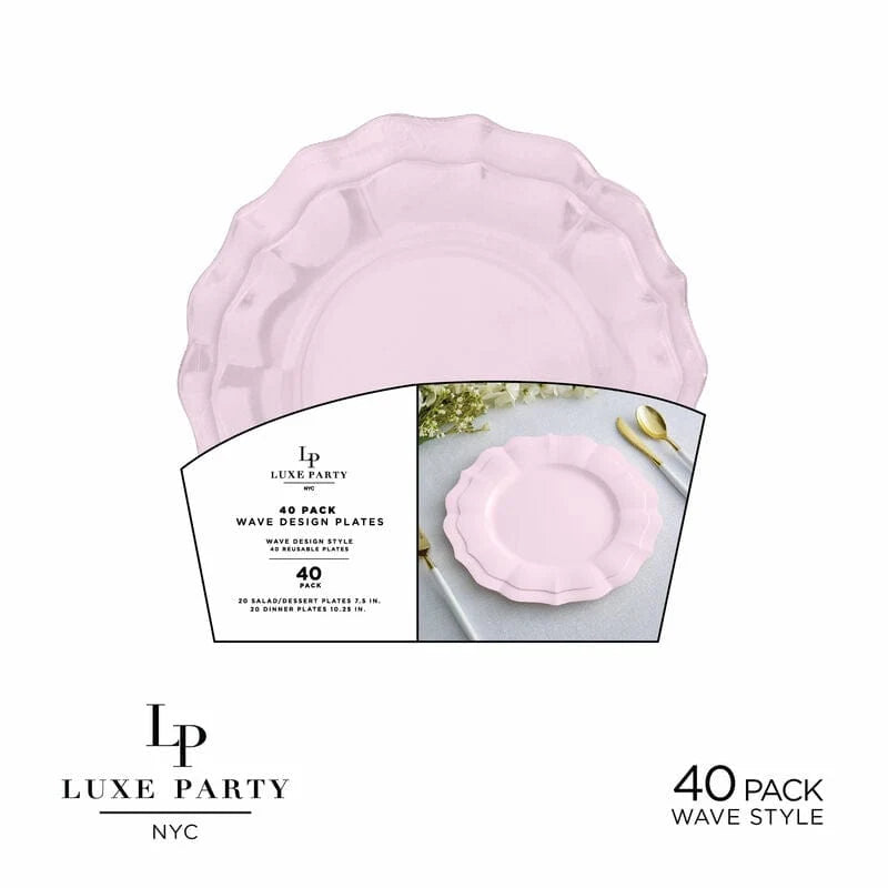 Pearl Baby Pink Waved Plastic Plate Set | 40 Pack