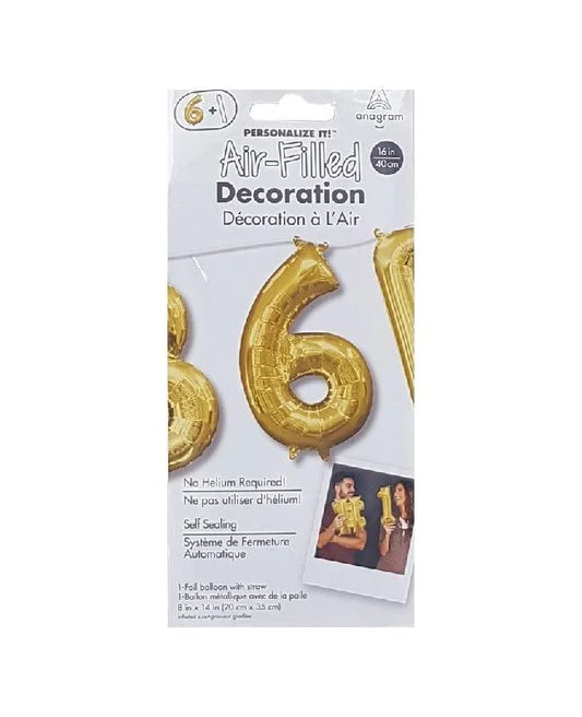 Air filled decoration number 6- gold
