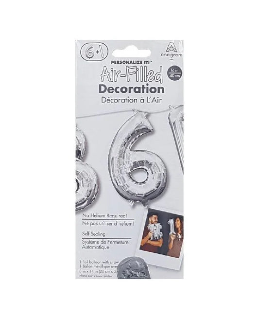 Air filled decoration number 6 - silver